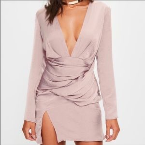 Missguided Mauve Silky Satin Low-Cut Mini Dress